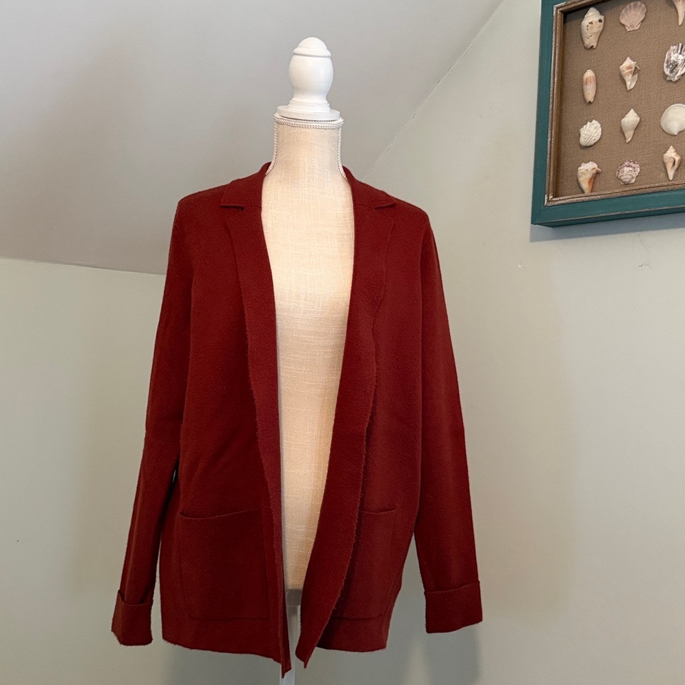 Rust color long cardigan.